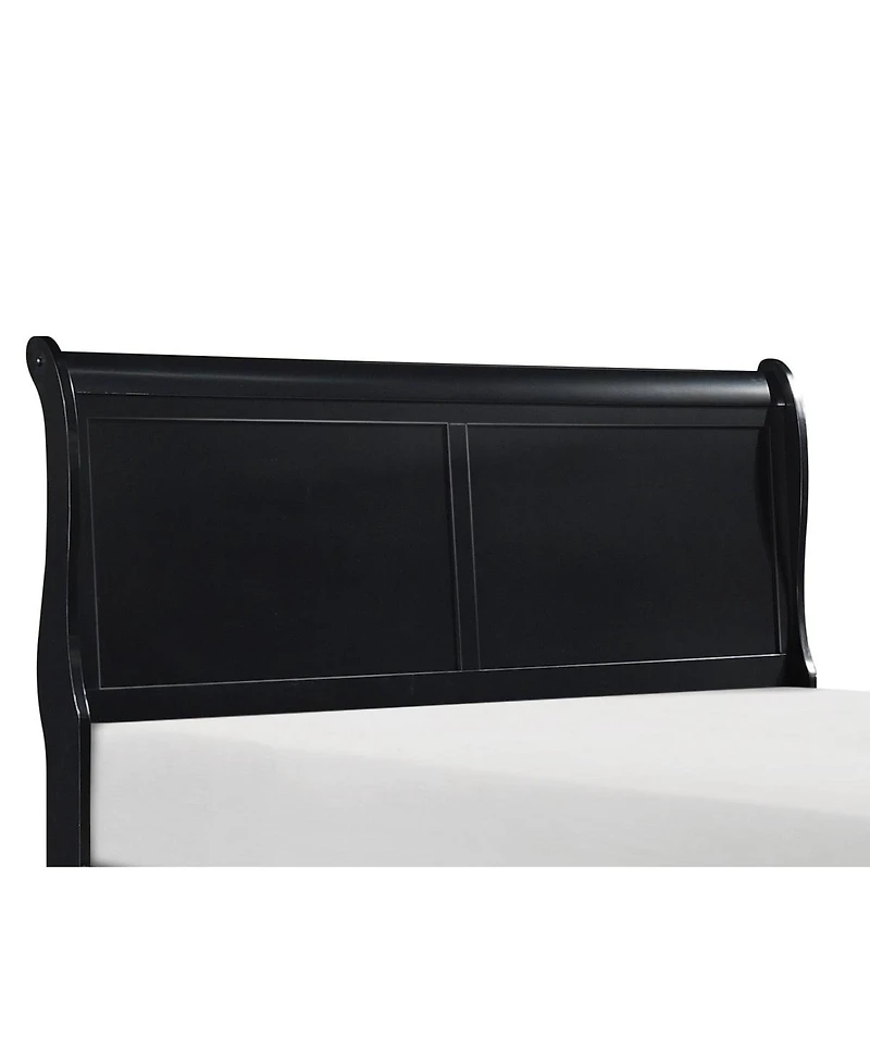 Black Finish Louis Philippe Style 1 Piece Queen Size Sleigh Bed Traditional Design Furniture