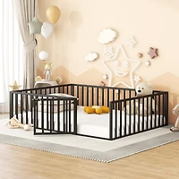 Queen Size Metal Floor Bed Frame With Fence And Door
