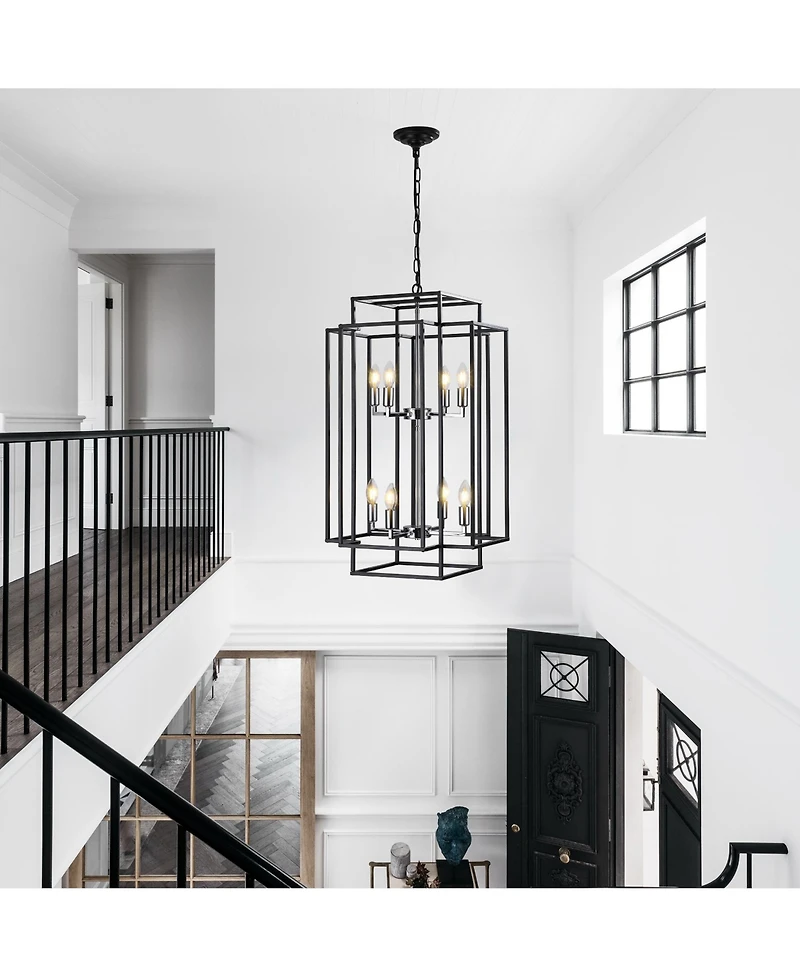 Adjustable Black Geometric Foyer Pendant Light with Chromed Base