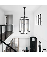 Adjustable Black Geometric Foyer Pendant Light with Chromed Base