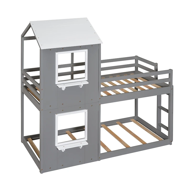 Streamdale Twin Over Bunk Bed Wood With Roof, Window, Guardrail, Ladder