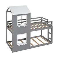 Streamdale Twin Over Bunk Bed Wood With Roof, Window, Guardrail, Ladder