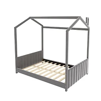 Streamdale Full Size Velvet House Bed Wood Bed