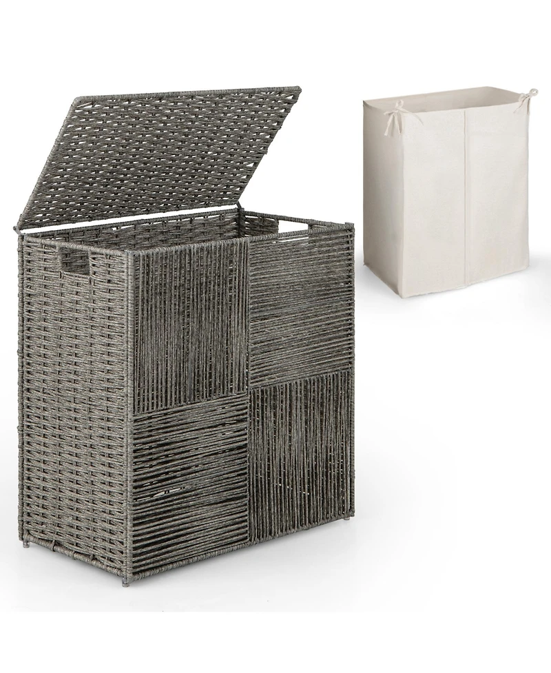 Slickblue 29 Gallons Laundry Hamper with Convenient Handles and Removable Liner Bag-Grey