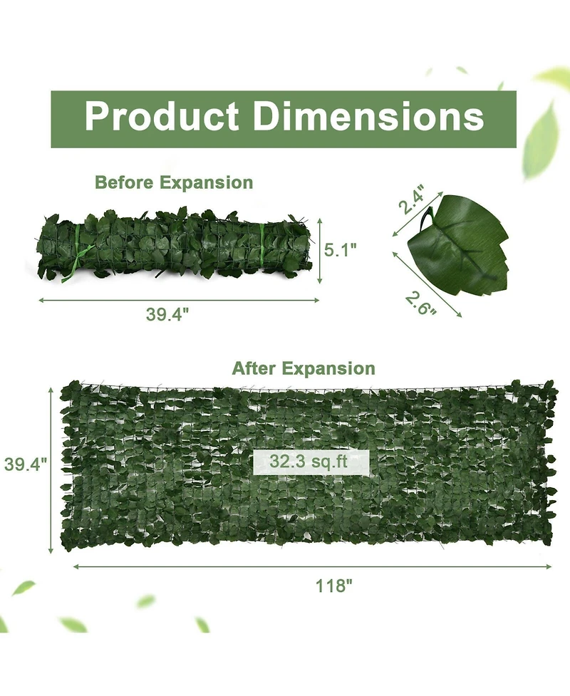 Slickblue 4 Pieces 118 x 39 Inch Artificial Ivy Privacy Fence Screen for Fence Decor