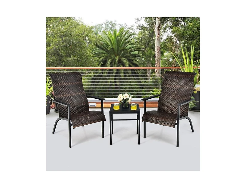 Slickblue 3 Pieces Patio Rattan Bistro Set with High Backrest and Armrest