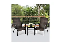 Slickblue 3 Pieces Patio Rattan Bistro Set with High Backrest and Armrest