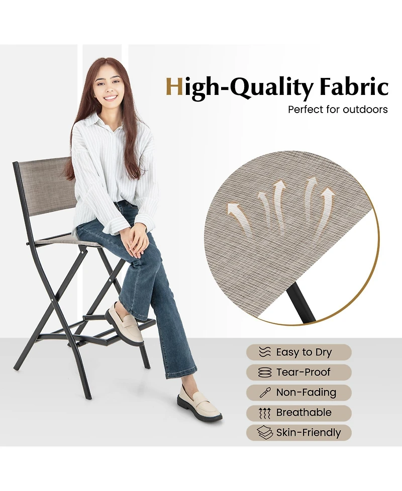 Slickblue Outdoor Folding Bar Height Stool Set of 4 with Metal Frame and Footrest