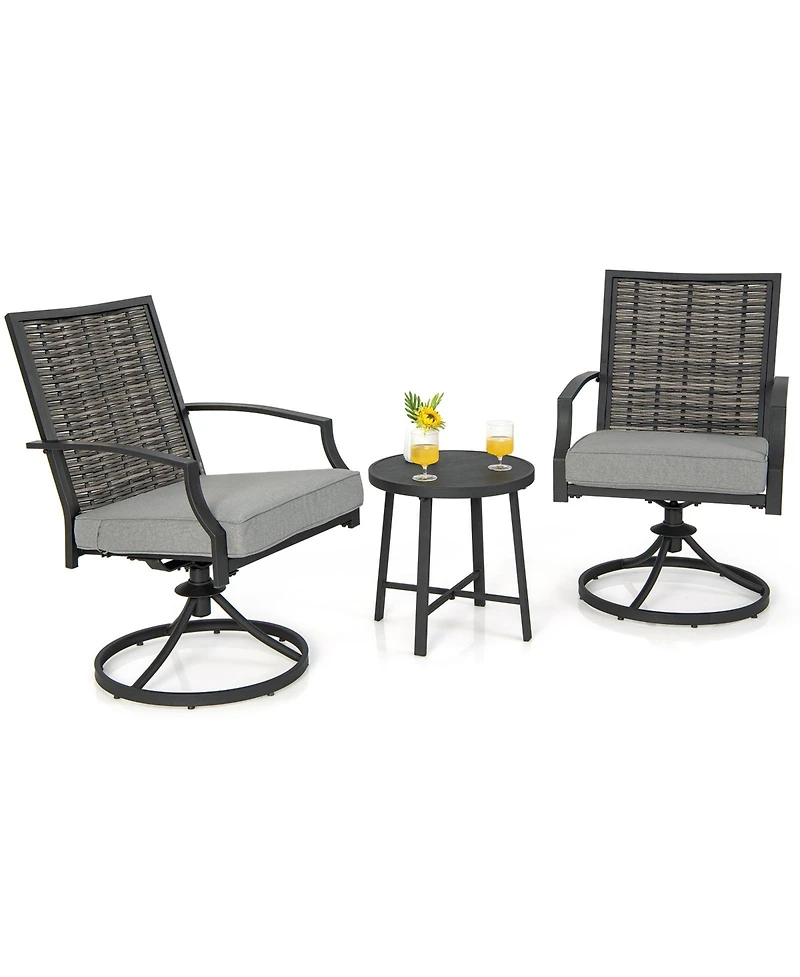 Slickblue 3 Piece Patio Swivel Chair Set with Soft Seat Cushions for Backyard