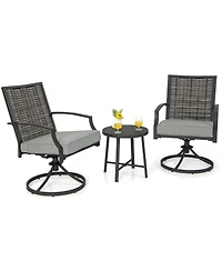 Slickblue 3 Piece Patio Swivel Chair Set with Soft Seat Cushions for Backyard