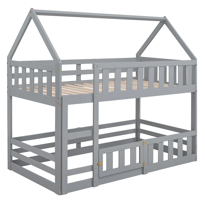 Streamdale Twin Over Twin House Bunk Bed With Fence And Door