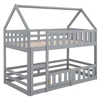 Streamdale Twin Over Twin House Bunk Bed With Fence And Door