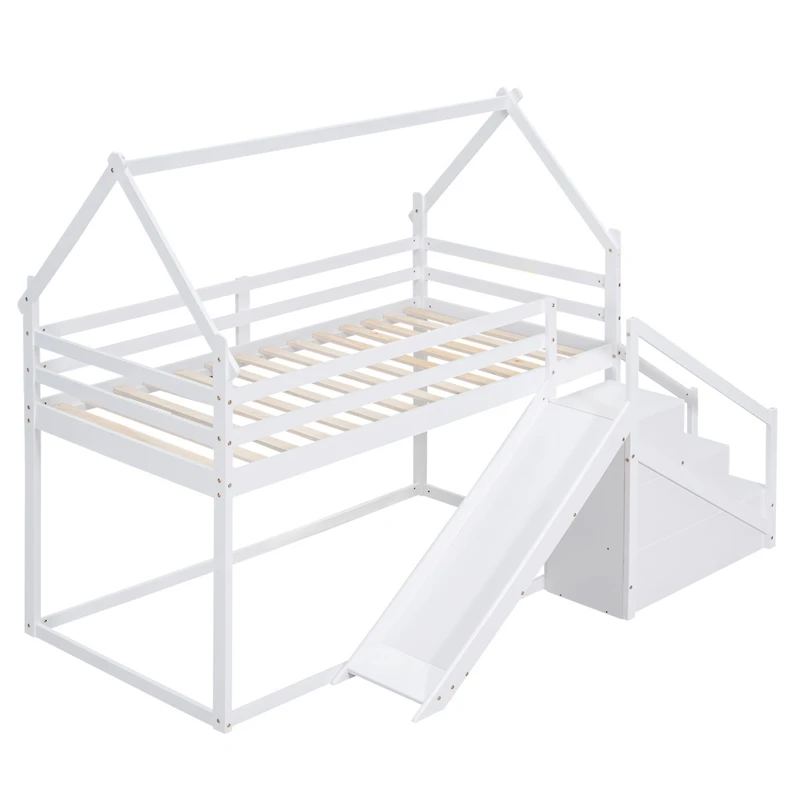 Streamdale Twin Over House Loft Or Bunk Bed With Slide And Staircase