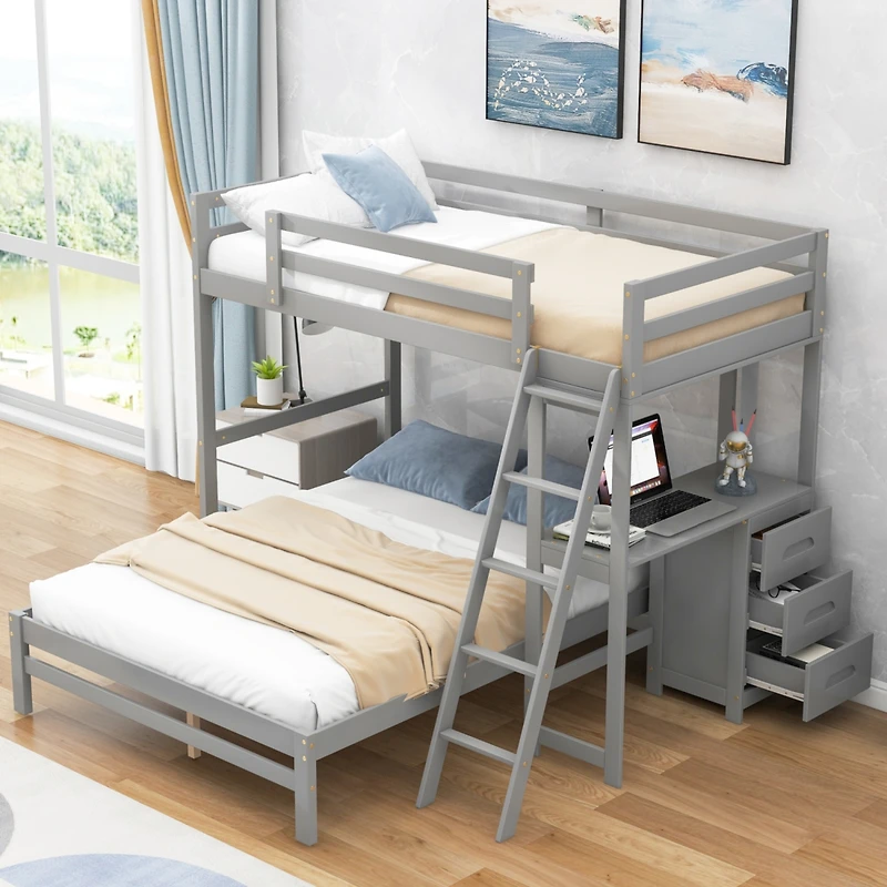 Streamdale Twin Over Full Bunk Bed With Built-In Desk And Three Drawers