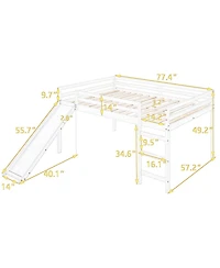 Simplie Fun Loft Bed With Slide, Multifunctional Design, Full