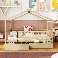 Streamdale Full Size Wooden House Bed With Two Drawers