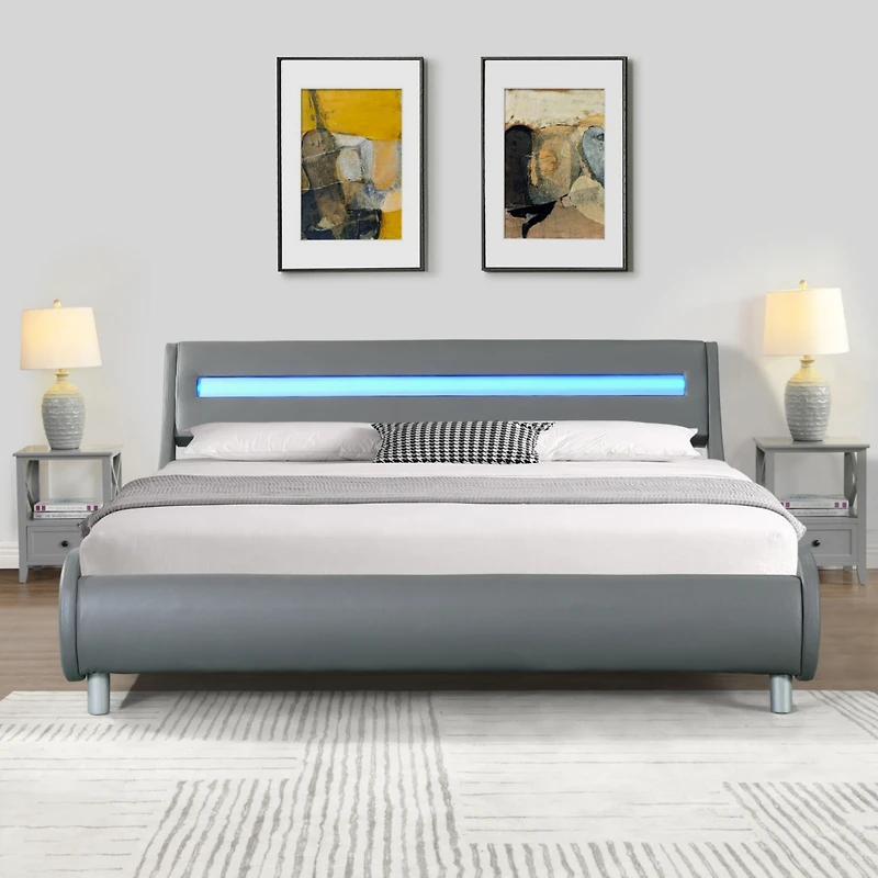 Simplie Fun Led-lit Faux Leather Queen Bed Frame