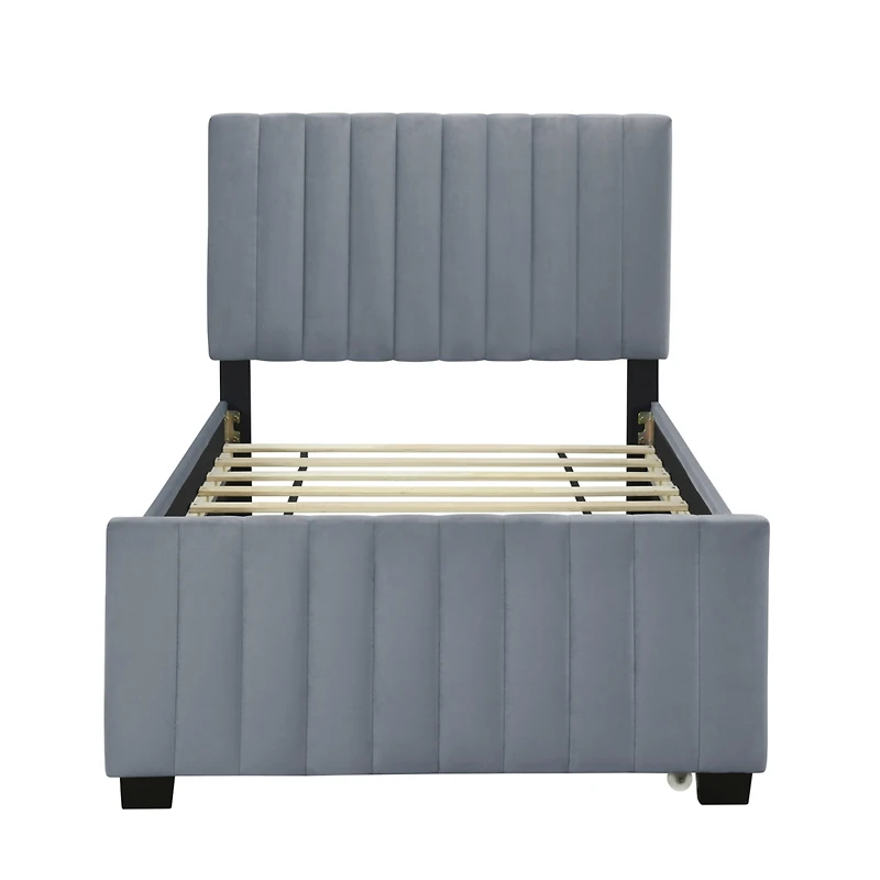 Streamdale Twin Velvet Upholstered Platform Bed With Trundle, Pink