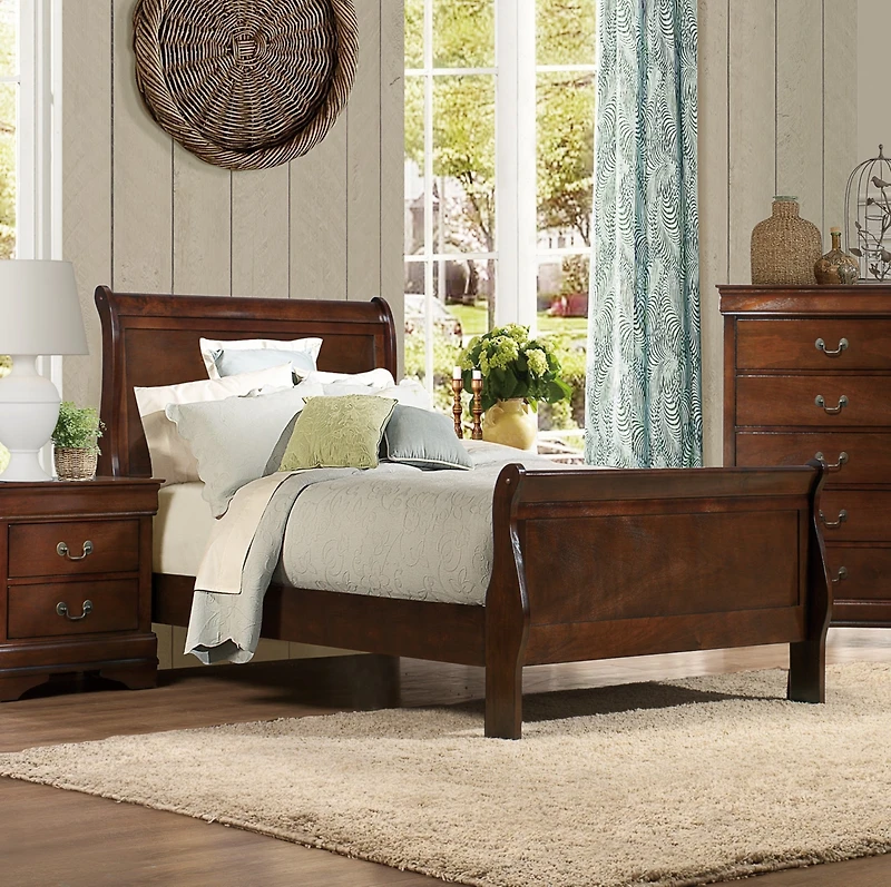 Streamdale Classic Louis Twin Bed, Brown Cherry Finish