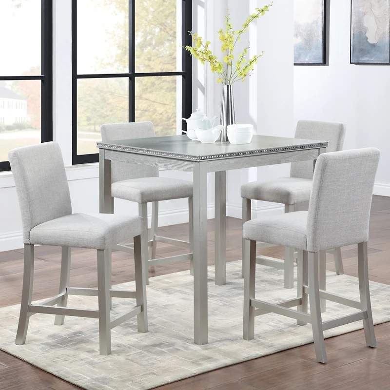 Streamdale Furniture Elegant Wooden 5-Piece Counter Height Dining Set with Upholstered Chairs