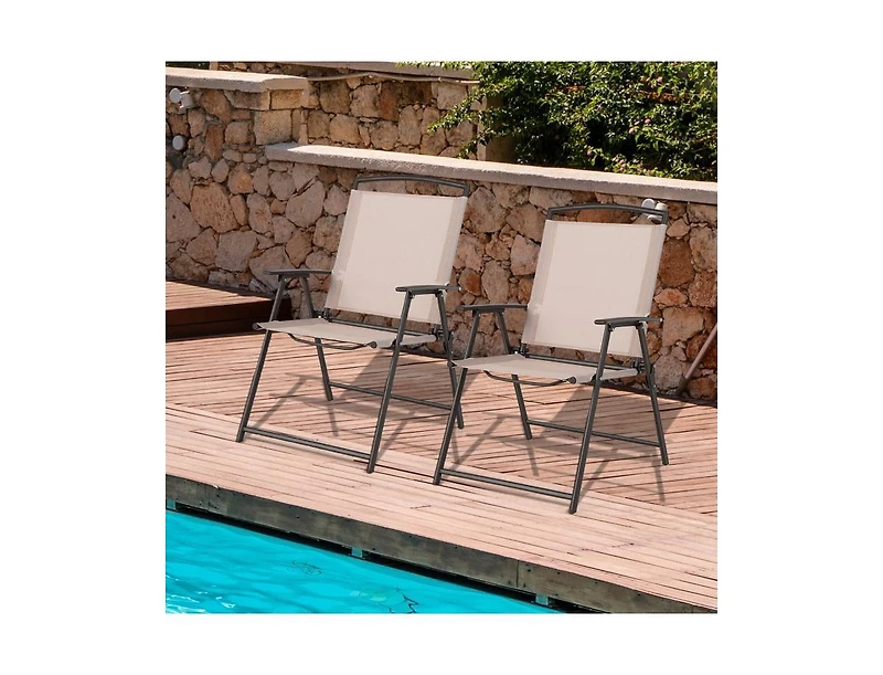 Slickblue Set of 2 Patio Dining Chairs with Armrests and Rustproof Steel Frame-Beige