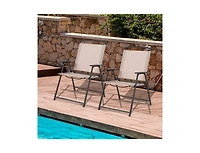 Slickblue Set of 2 Patio Dining Chairs with Armrests and Rustproof Steel Frame-Beige