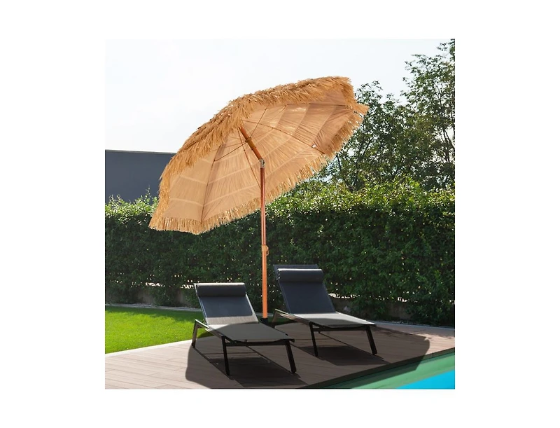 Slickblue 6.5 Feet Portable Thatched Tiki Beach Umbrella with Adjustable Tilt