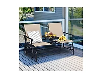 Slickblue 2-Person Double Rocking Loveseat with Mesh Fabric and Center Tempered Glass Table