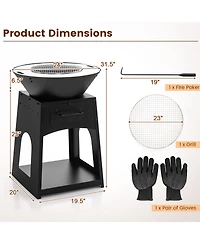 Slickblue Patio Fire Pit with Firewood Log Rack with Grill and Ash Box