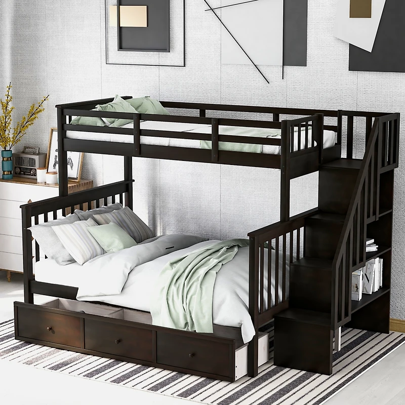 Streamdale Stairway Twin Over Full Bunk with Storage and Rail