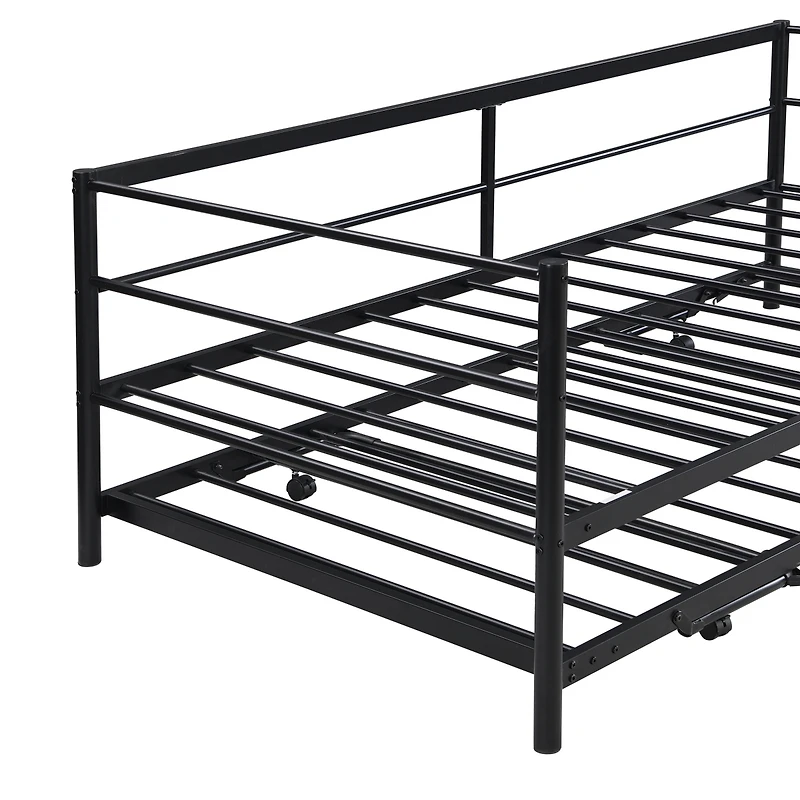 Streamdale Twin Metal Daybed With Adjustable Trundle, Pop Up Silver