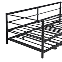 Streamdale Twin Metal Daybed With Adjustable Trundle, Pop Up Silver