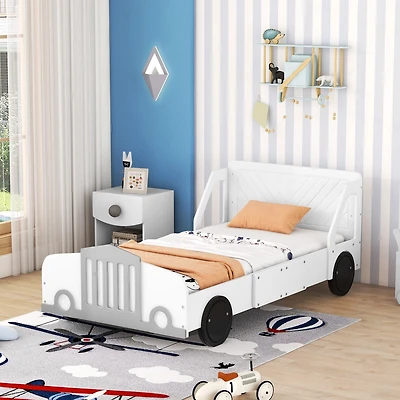 Streamdale Twin Car-Shaped Platform Bed With Wheels, Blue