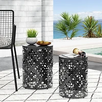 Elegant Iron Cut Side Table Set with Cylindrical Structure