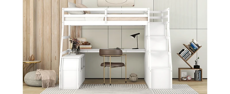 Streamdale Twin Loft Bed With 7 Drawers 2 Shelves And Desk