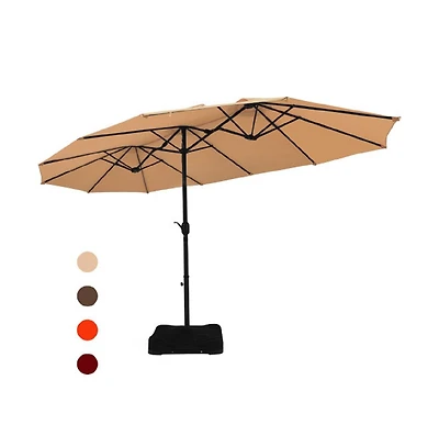 Slickblue 15 ft Extra Large Patio Double Sided Umbrella with Crank and Base