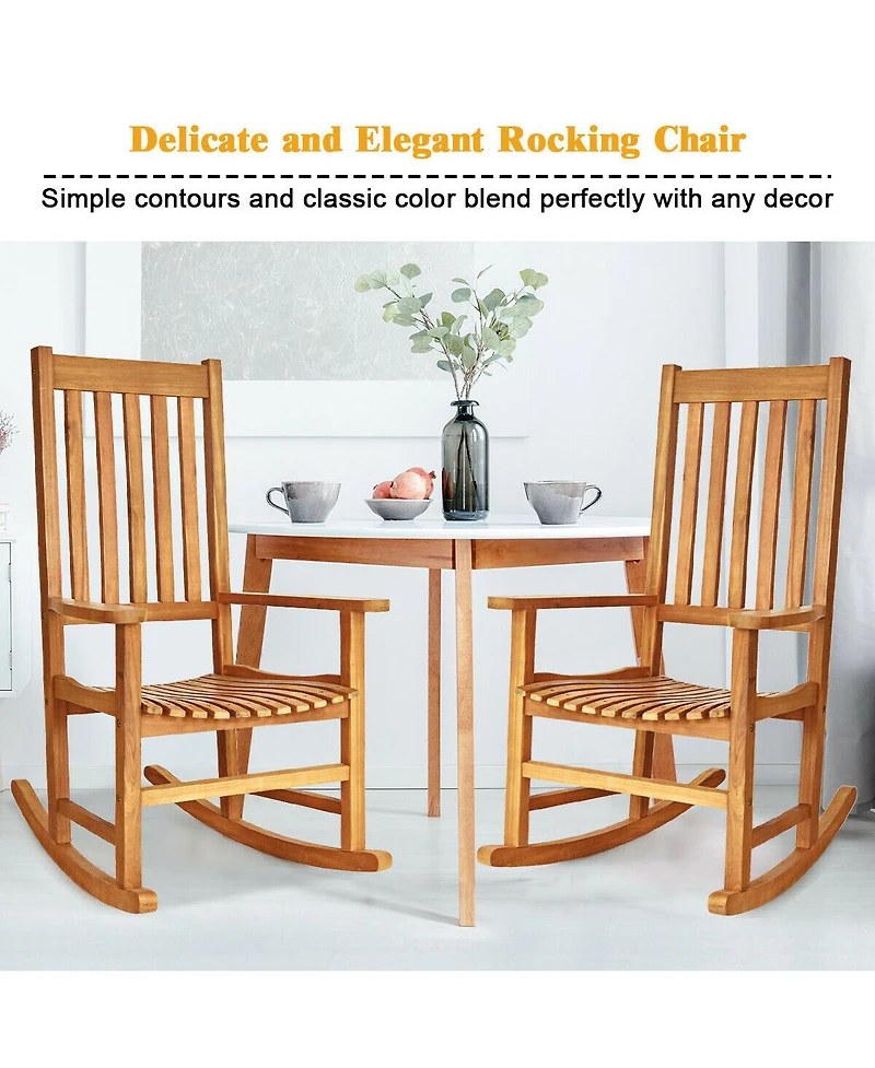 Slickblue Indoor Outdoor Wooden High Back Rocking Chair
