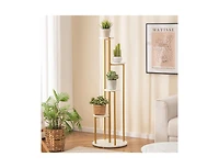 Slickblue Indoor Metal Plant Stand Corner Plant Shelf for Potted Plant with Golden Metal Frame-White