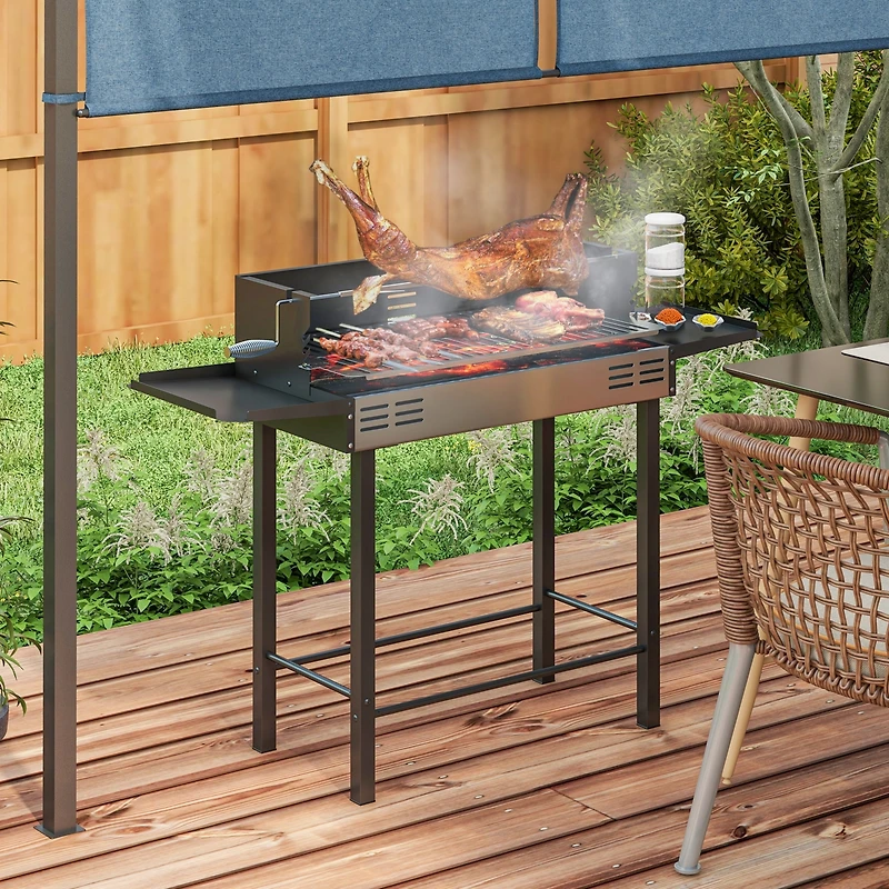 Outsunny Bbq Rotisserie Grill, Charcoal Split Roaster,