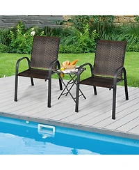 Gymax 6PCS Outdoor Pe Wicker Stacking Dining Chairs Patio Arm Mix Brown