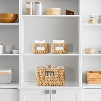 Casafield Water Hyacinth Storage Basket Set for Shelves - 1-Large, 2-Small - Woven Storage Bin Organizers with Handles - Natural