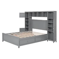 Streamdale Full Size Wooden Bed With All-In-One Cabinet And Shelf