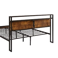 Streamdale Furniture Metal Platform Bed Frame with Usb, Led Lights & Storage