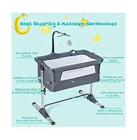 Height Adjustable Baby Side Crib with Music Box & Toys