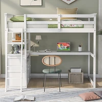 Simplie Fun Twin Size Loft Bed With Desk And Shelves, Two Built-In Drawers