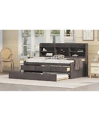 Simplie Fun Twin Size Wooden Captain Bed With Built-In Bookshelves, Three Storage Drawers And Trundle