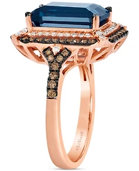 Le Vian Deep Sea Blue Topaz (3-7/8 ct. t.w.) & Diamond (5/8 Double Halo Ring 14k Rose Gold (Also Available White or Yello