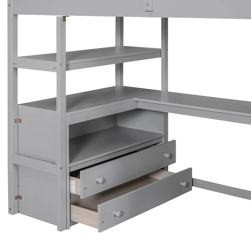 Streamdale Loft Bed with Desk, Drawers, Shelves & Staircase