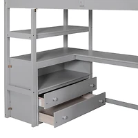 Streamdale Loft Bed with Desk, Drawers, Shelves & Staircase