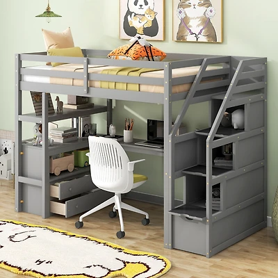Streamdale Loft Bed with Desk, Drawers, Shelves & Staircase